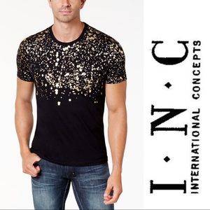 INC  Men's Gold-Foil   Black T-Shirt